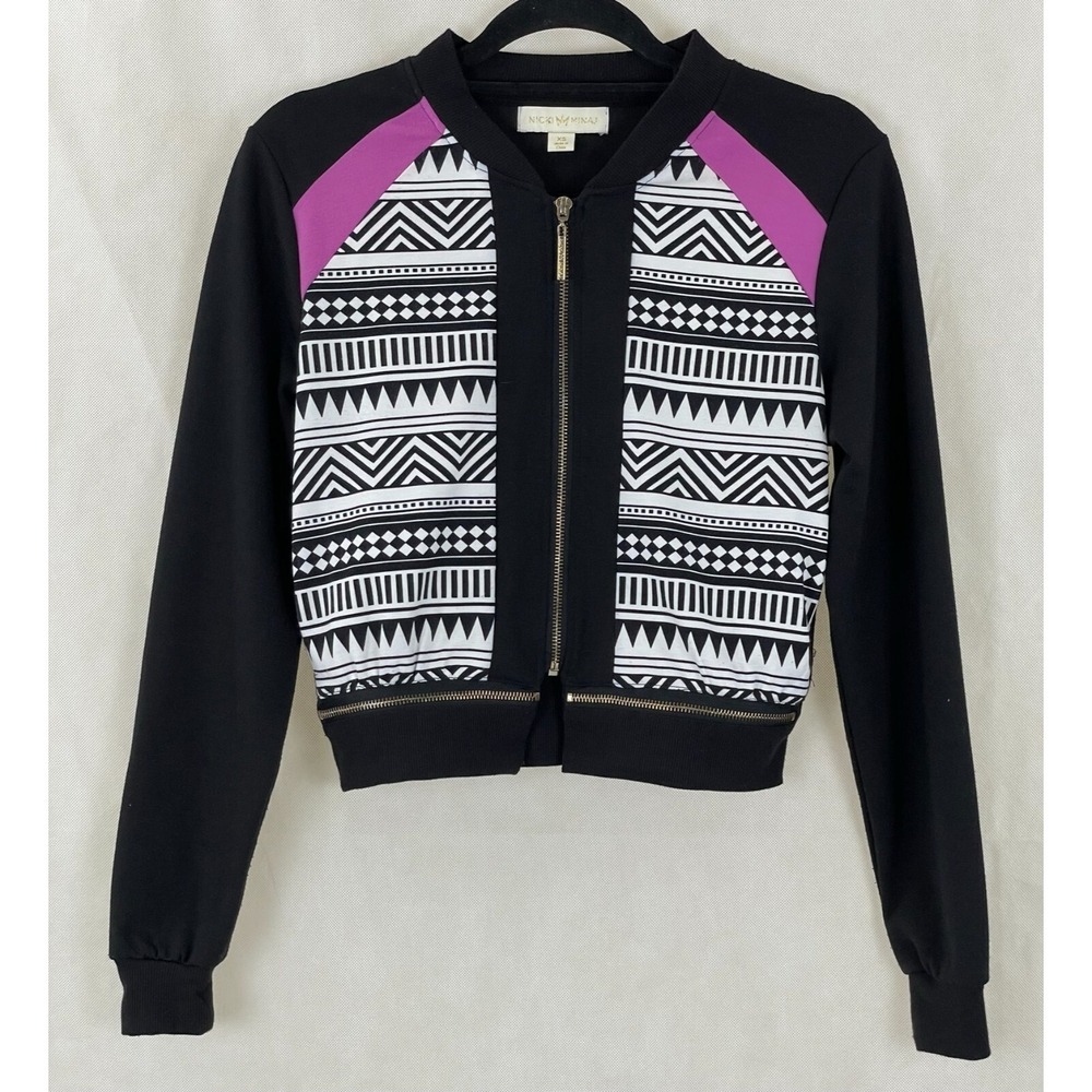 Nicki Minaj Cropped‎ Jacket Womens XS Black Geometric Full Zip Y2K